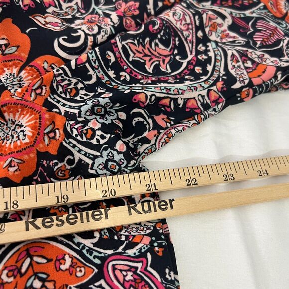 J Jill Boho Blouse Floral Paisley Bell Sleeve Navy Orange Pink M Petite - Picture 8 of 9